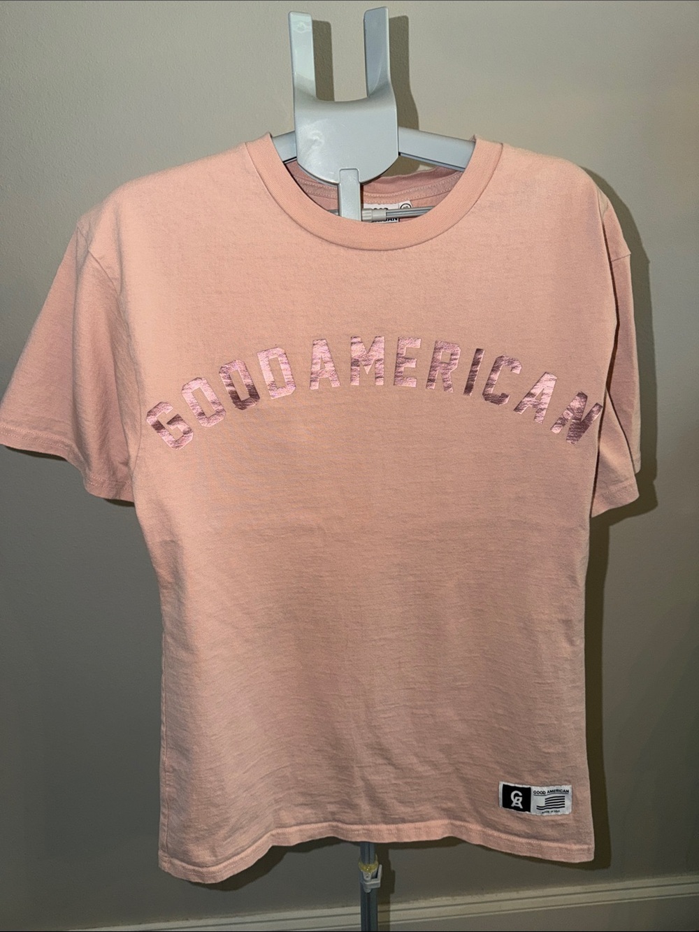 Good American Rose Gold Peachy Pink Short Sleeve Tee